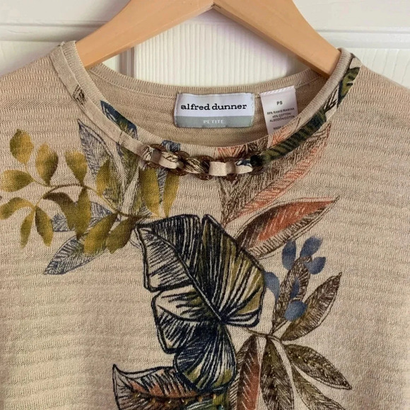 Vintage 90s Y2K Alfred Dunner Beaded Top PS Floral Cottagecore Ramie Cotton - Picture 9 of 14